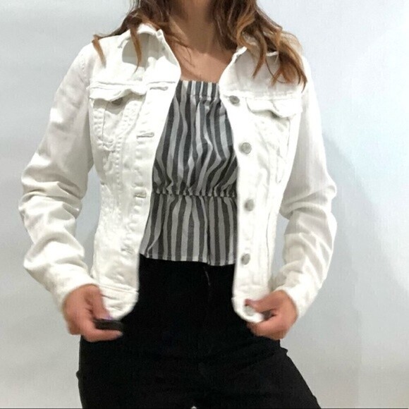 Old Navy White Semi Distressed Denim Jacket Small Size - Picture 2 of 9